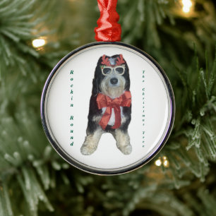 Bernedoodle Rockin Round the Christmas Tree Metal Tree Decoration