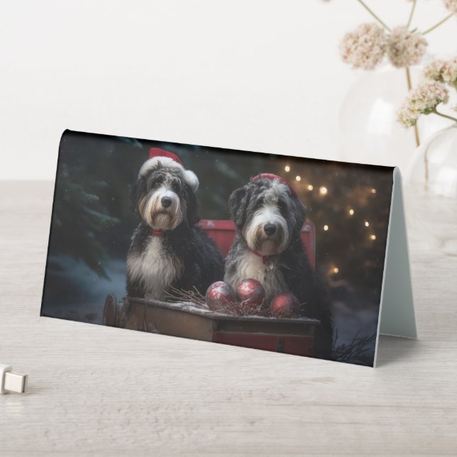 Bernedoodle Snowy Sleigh Christmas Decor   (In SItu (Table))