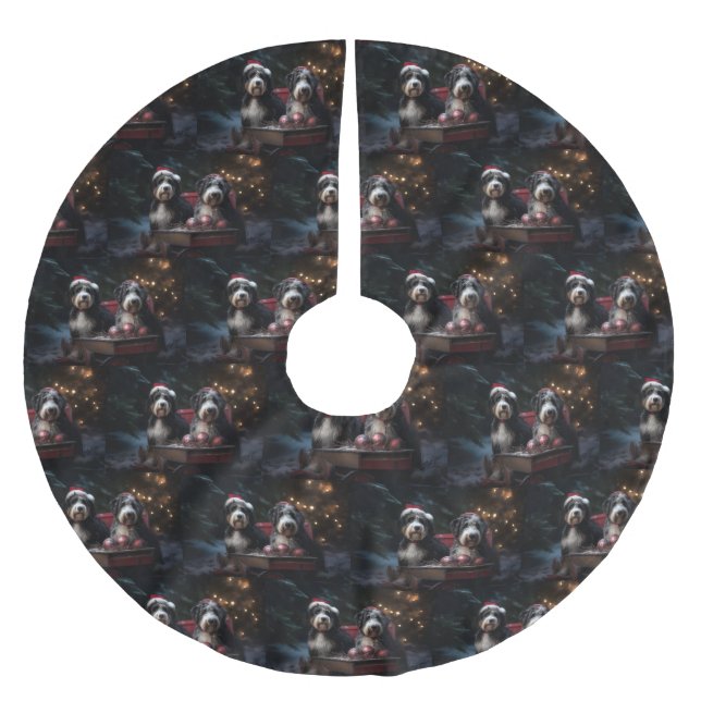 Bernedoodle Snowy Sleigh Christmas Decor   Brushed Polyester Tree Skirt (Front)