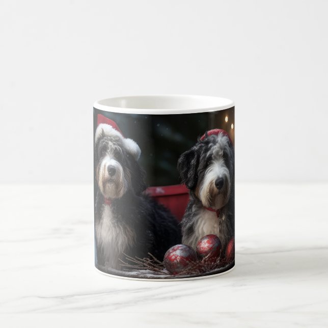 Bernedoodle Snowy Sleigh Christmas Decor   Coffee Mug (Center)