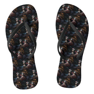 Bernedoodle Snowy Sleigh Christmas Decor Flip Flops