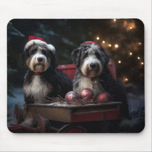 Bernedoodle Snowy Sleigh Christmas Decor Mouse Mat