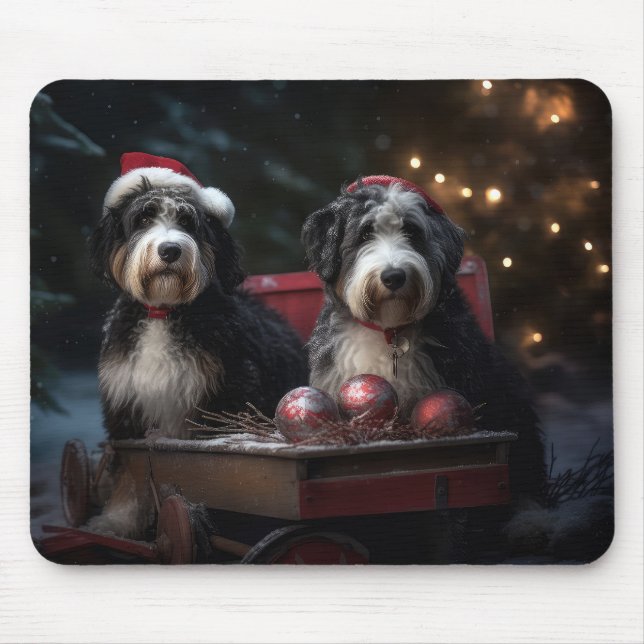 Bernedoodle Snowy Sleigh Christmas Decor   Mouse Mat (Front)