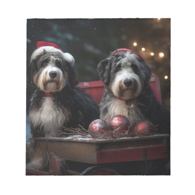 Bernedoodle Snowy Sleigh Christmas Decor   Notepad (Front)