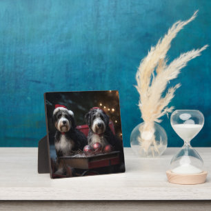 Bernedoodle Snowy Sleigh Christmas Decor Plaque