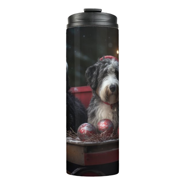 Bernedoodle Snowy Sleigh Christmas Decor   Thermal Tumbler (Front)