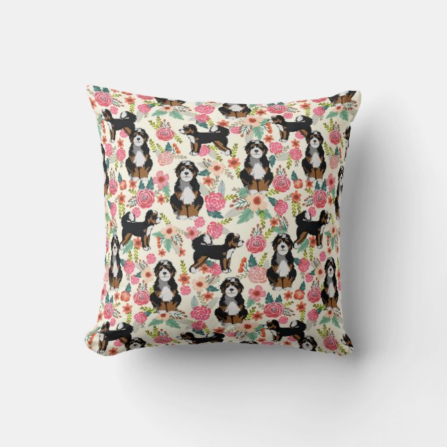 Bernedoodle Vintage Floral Dog Cushion (Front)