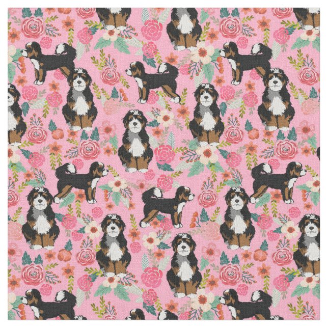 Bernedoodle vintage florals pink fabric (Close Up)