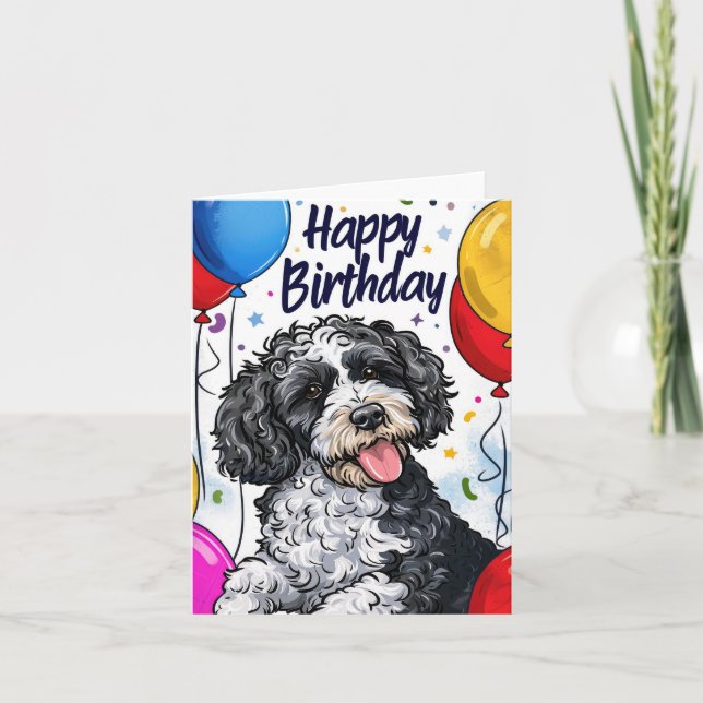 Bernedoodle with Balloons Card (Front)