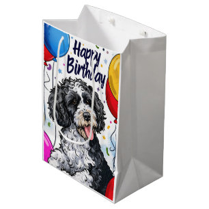 Bernedoodle with Balloons Medium Gift Bag
