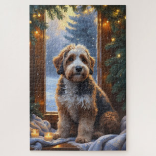 bernedoodle With Christmas Lights Holiday Jigsaw Puzzle