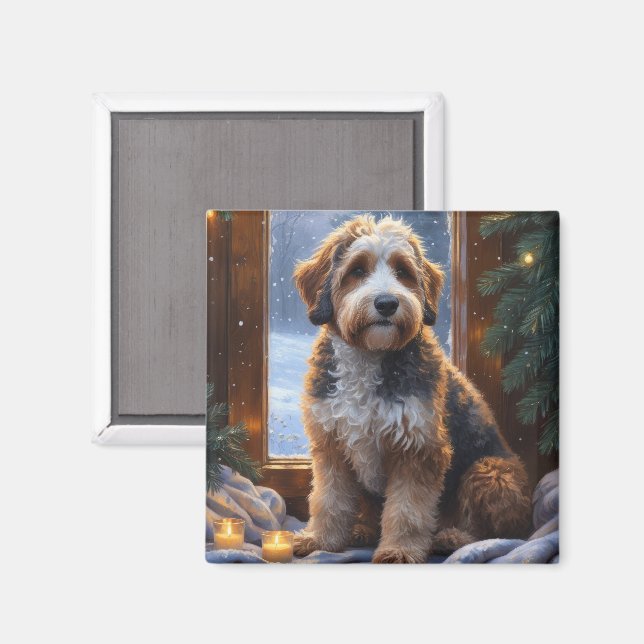 bernedoodle With Christmas Lights Holiday Magnet (Front/Back)
