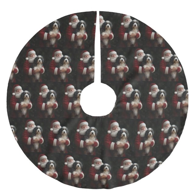 Bernedoodle with Santa Claus Festive Christmas  Brushed Polyester Tree Skirt (Front)