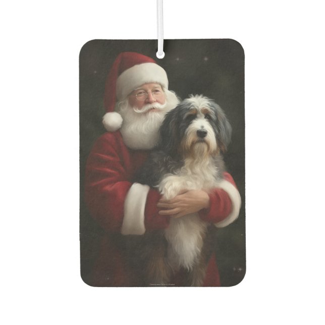 Bernedoodle with Santa Claus Festive Christmas  Car Air Freshener (Front)