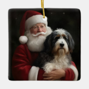Bernedoodle with Santa Claus Festive Christmas  Ceramic Ornament