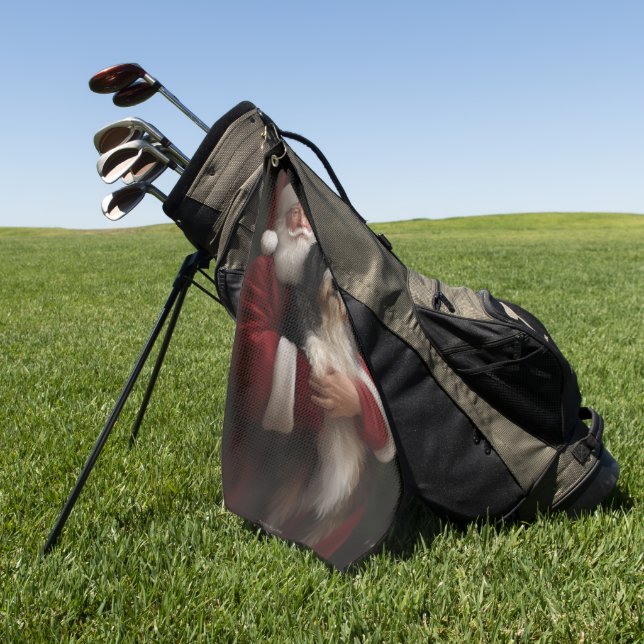 Bernedoodle with Santa Claus Festive Christmas  Golf Towel (Green)