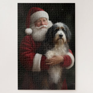 Bernedoodle with Santa Claus Festive Christmas  Jigsaw Puzzle