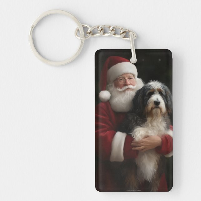 Bernedoodle with Santa Claus Festive Christmas  Key Ring (Front)