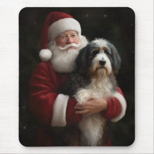 Bernedoodle with Santa Claus Festive Christmas  Mouse Mat