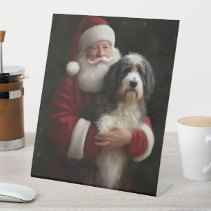 Bernedoodle with Santa Claus Festive Christmas  Pedestal Sign
