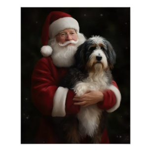 Bernedoodle with Santa Claus Festive Christmas  Poster