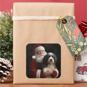 Bernedoodle with Santa Claus Festive Christmas Square Sticker