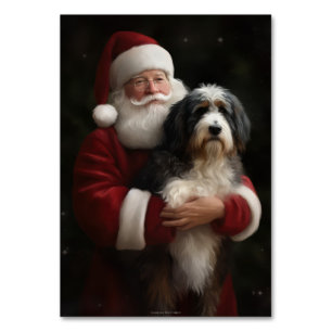 Bernedoodle with Santa Claus Festive Christmas Table Number