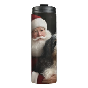 Bernedoodle with Santa Claus Festive Christmas Thermal Tumbler