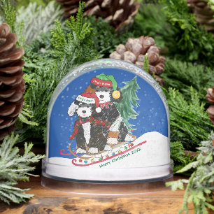 Bernedoodles Christmas Sled Bringing Home Tree Snowglobe