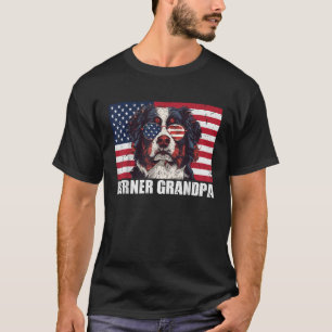 Berner Grandpa Bernese Mountain Lover US Flag 4th  T-Shirt