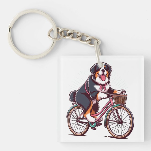 Bernese Dog Biker, Bernese cruiser bike adventure Key Ring (Front)