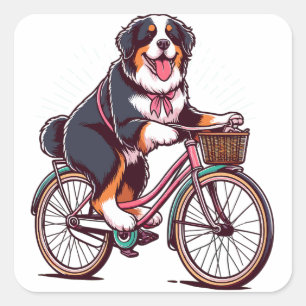 Bernese Dog Biker, Bernese cruiser bike adventure Square Sticker