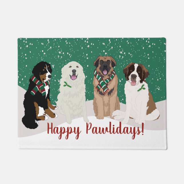 Bernese Leonberger Great Pyrenees Christmas  Doormat (Front)