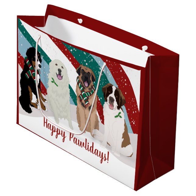 Bernese Leonberger Great Pyrenees Christmas Large Gift Bag (Front Angled)