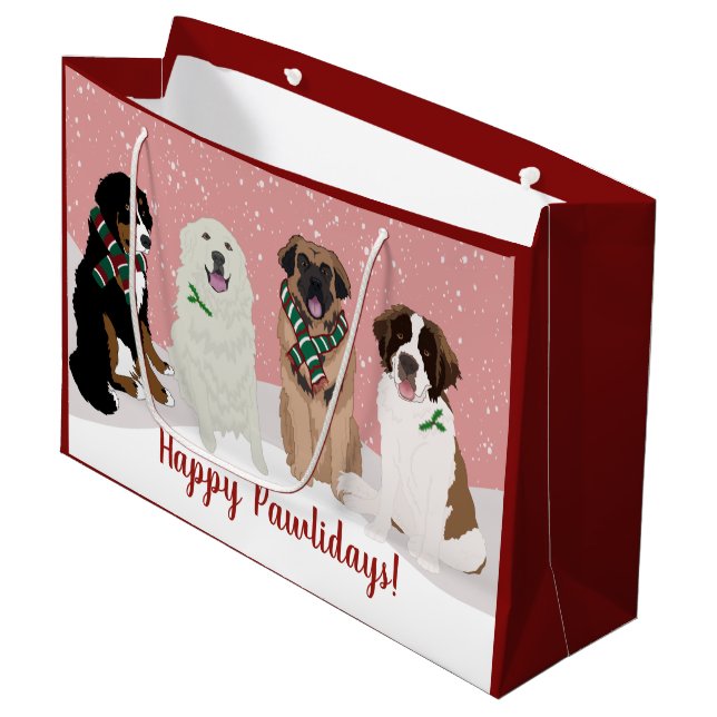 Bernese Leonberger Great Pyrenees Christmas  Large Gift Bag (Front Angled)