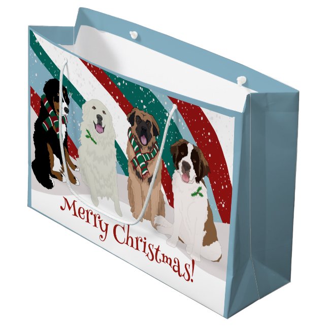 Bernese Leonberger Great Pyrenees Christmas Large Large Gift Bag (Front Angled)