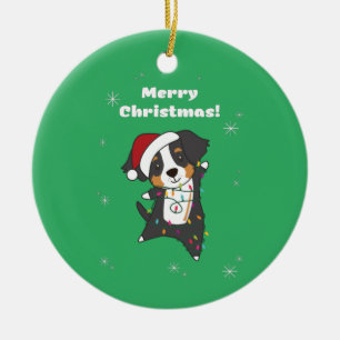 Bernese Merry Christmas Happy Christmas Dogs Ceram Ceramic Tree Decoration