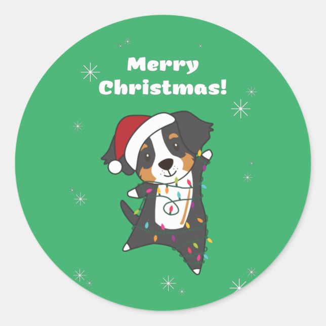 Bernese Merry Christmas Happy Christmas Dogs Class Classic Round Sticker (Front)
