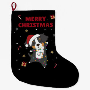 Bernese Merry Christmas Happy Christmas Dogs Large Stocking