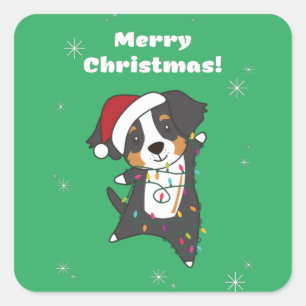 Bernese Merry Christmas Happy Christmas Dogs Squar Square Sticker