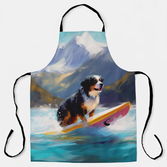 Bernese Mountain Beach Surfing Painting Apron (Front)