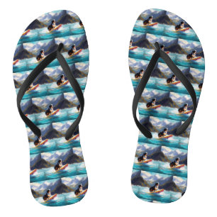 Bernese Mountain Beach Surfing Painting Flip Flops
