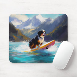 Bernese Mountain Beach Surfing Painting Mouse Mat