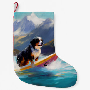 Bernese Mountain Beach Surfing Painting Small Christmas Stocking