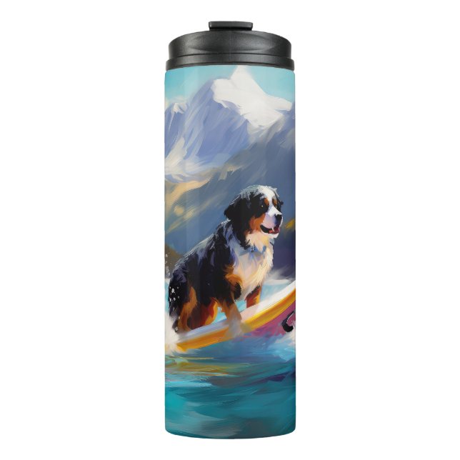 Bernese Mountain Beach Surfing Painting Thermal Tumbler (Front)