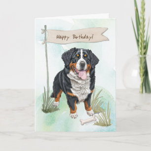 Bernese Mountain Breed Dog Under Birthday Sign Card