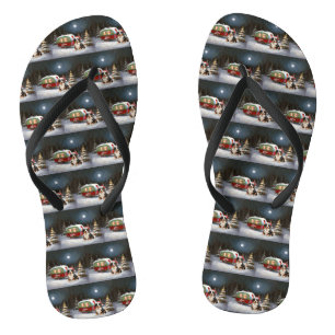 Bernese Mountain Caravan Christmas Adventure Flip Flops
