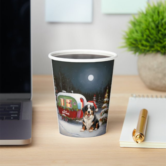 Bernese Mountain Caravan Christmas Adventure Paper Cups (Insitu)