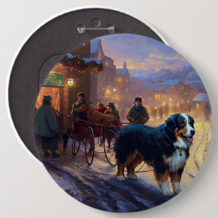 Bernese Mountain Christmas Festive Season 6 Cm Round Badge