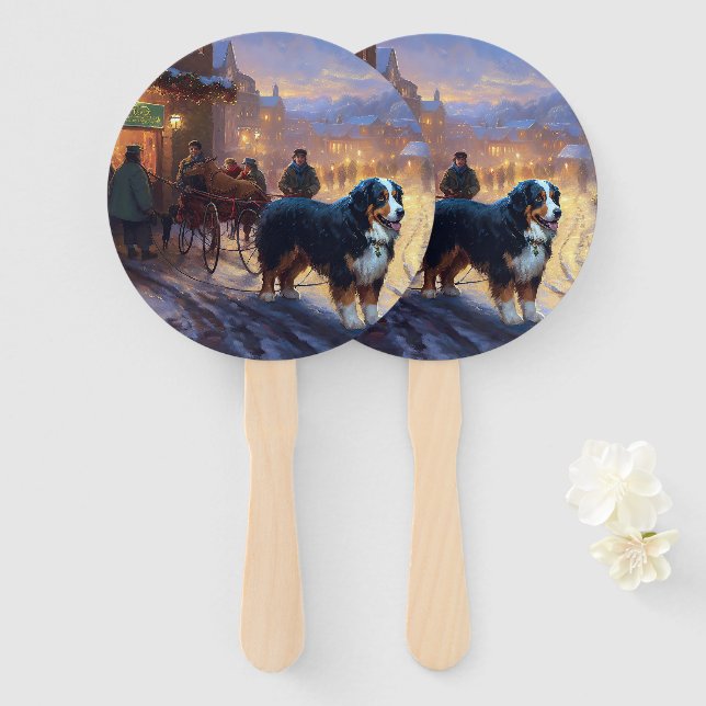 Bernese Mountain Christmas Festive Season Hand Fan (Front and Back)
